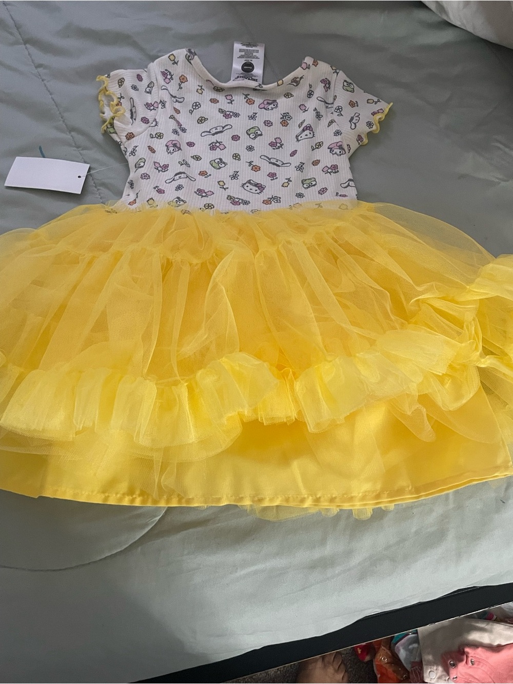 Yellow Tulle Skirt Kids Costume Dress - Cute Printed Bodice